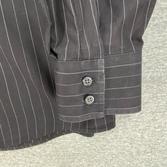 Calvin Klein Shirt Mens 17.5 Extra Large Black Striped Button Up Long Sleeve - Picture 2 of 10